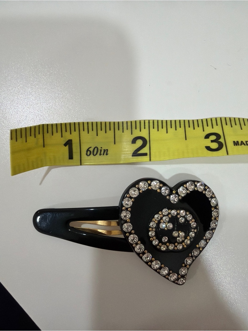 Gucci Crystal Heart Hair Clip - Silver Black - Picture 3 of 8